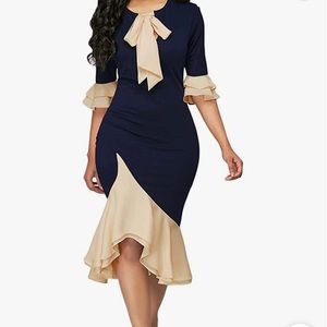 Woman, body con dress, cocktail work half sleeve bowtie party dress